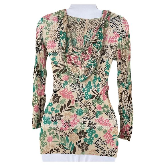 Charlotte Tarantola Long Sleeve Hooded Ribbed Stretch Pointelle Sweater Small - Picture 5 of 8